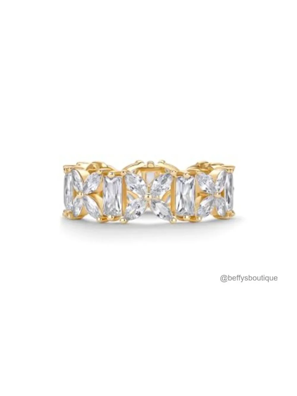 14K Gold Plated Marquise Eternity Ring for Women Cubic Zirconia Stackable